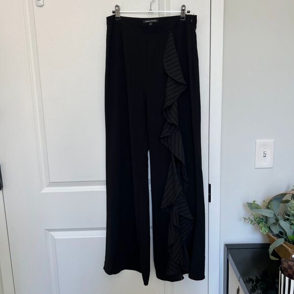 Jealous Tomato Black Ruffle Slit Leg Trousers - Wide Leg Pants - Size M - Picture 2 of 4